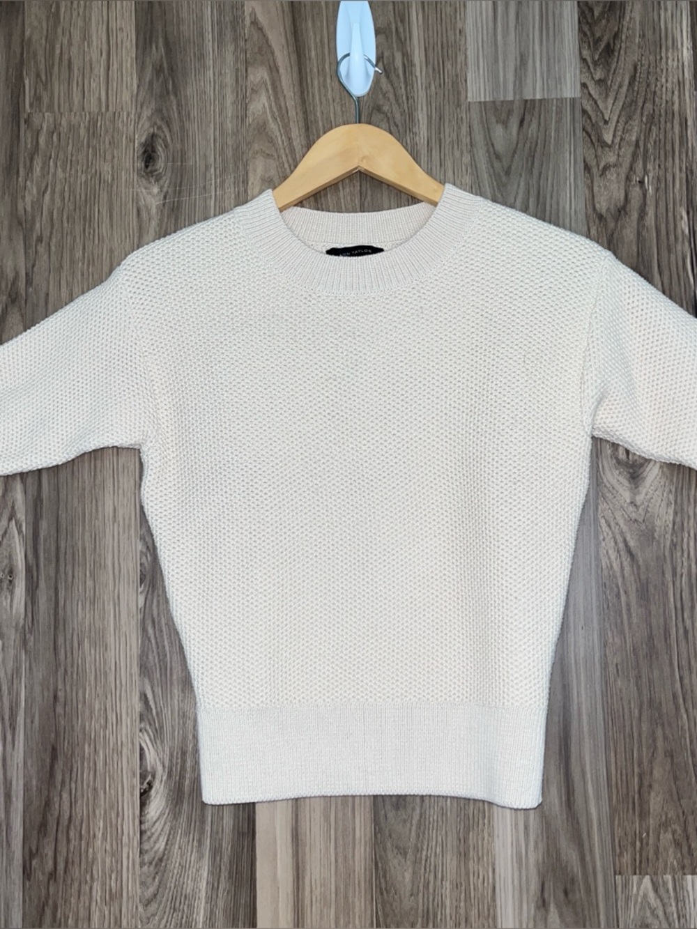 Ann Taylor XXS Cream Short Sleeve Sweater Waffle Knit Cotton Blend Crewneck